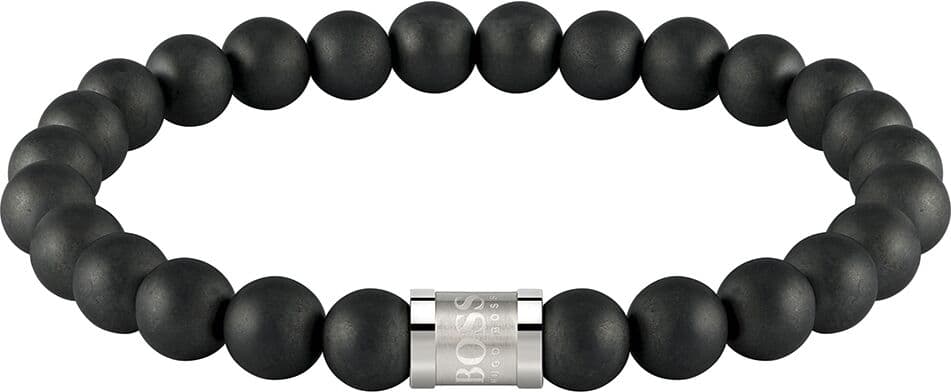 Armband BOSS "Schmuck Edelstahl Armschmuck Beadarmband BEADS FOR HIM" Gr. M, schwarz (edelstahlfarben, schwarz, schwarz), Armbänder, Damen, M, Edelstahl, Armband, mit Onyx edelstahlfarben, schwarz, schwarz M, Edelstahl