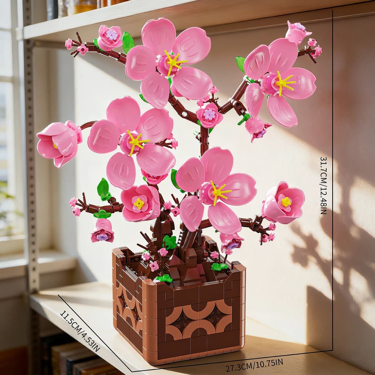 NONE 632pcs Pink Peach Blossom Potted Plant Building Block Flower Model Puzzle Toys Sets  Year Christmas Birthday Gifts