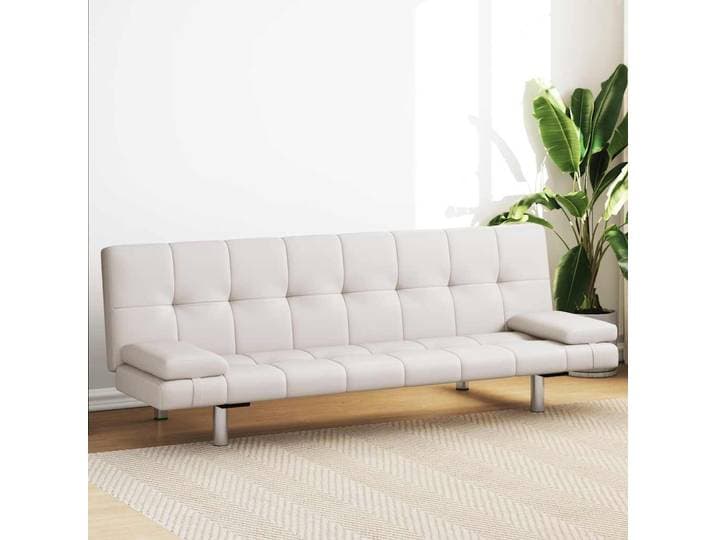 vidaXL Schlafsofa mit 2 Kissen Kunstleder Ausziehbar Cremeweiß