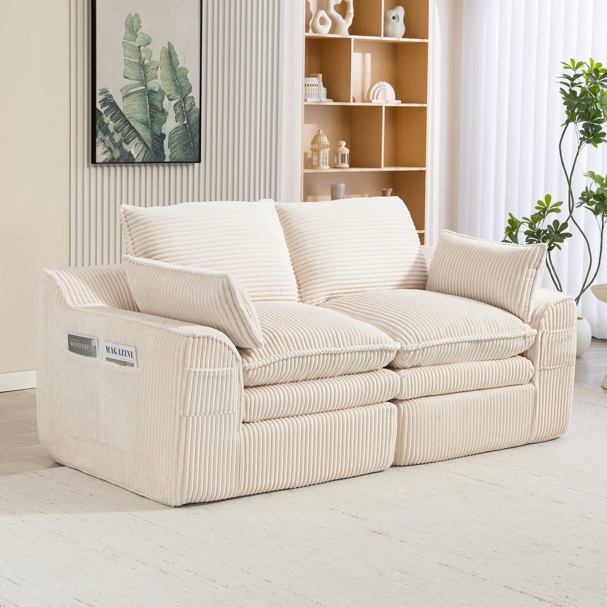 HAUSS SPOLE Modulaire 2-Zitsbank met kussens en zijvakken, Cord Beige