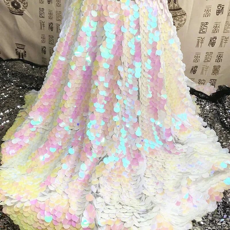 NONE Dreamy Laser Sequin Fabric Imitation Mermaid Scale Round Sequin Glitter Cloth Iridescent Shiny Dress DIY Sewing Background Decor