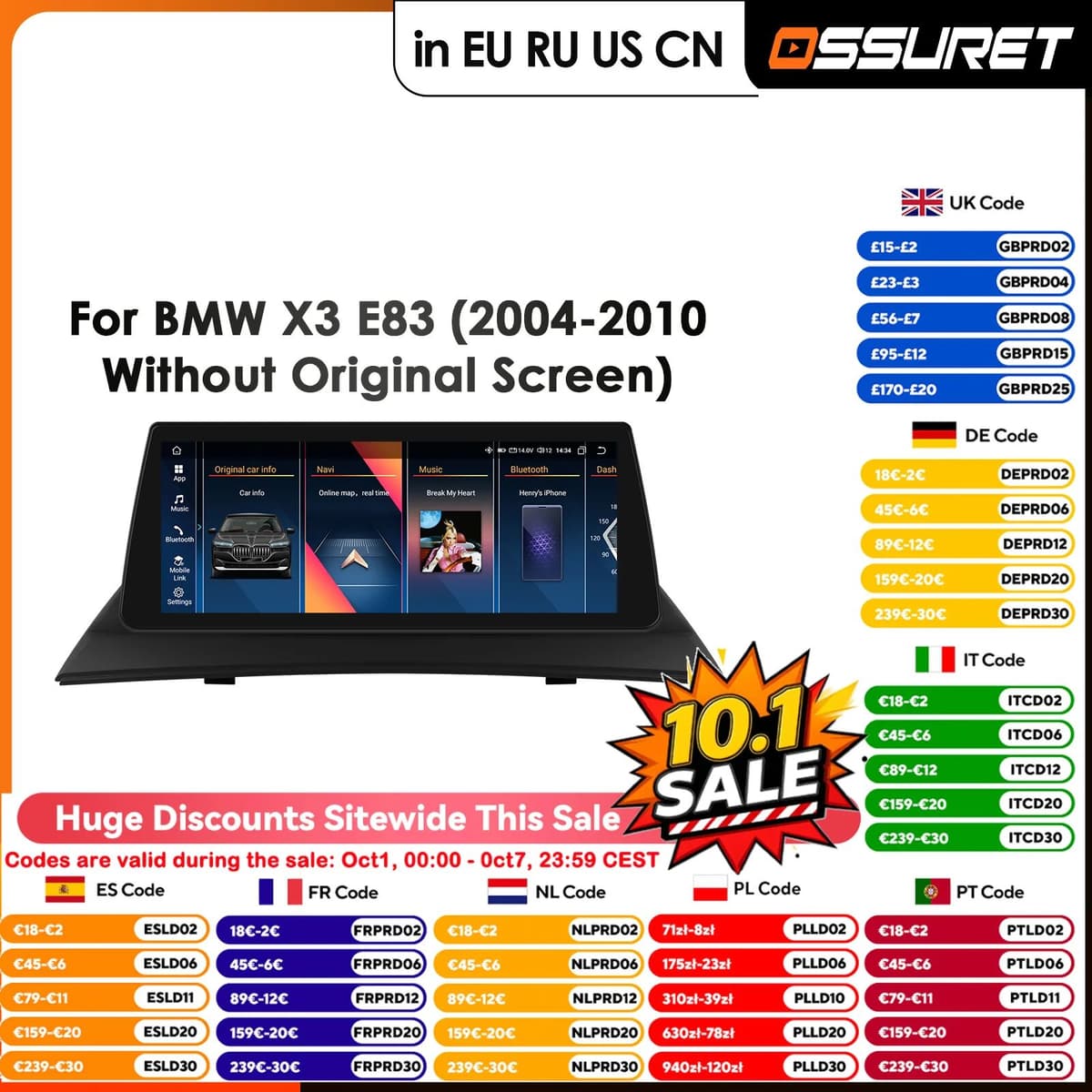 OSSURET Wireless Carplay Android 14 Auto Stereo 2 Din Car Radio for BMW X3 E83 2004 - 2009 Autoradio Multimedia Player Screen GPS 4G LTE