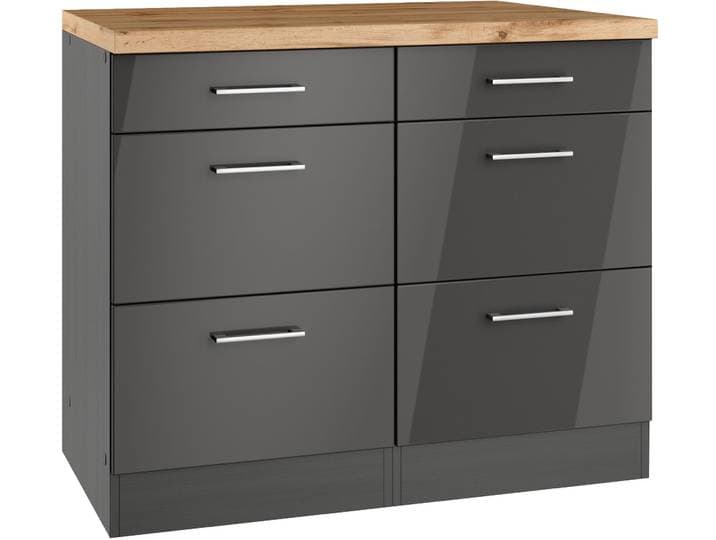 Unterschrank KOCHSTATION KS-Milan , grau (grau hochglanz), B:100cm H:86cm T:60cm, MDF, Schränke, Unterschrank, Auszugschrank 100 cm, matte oder hochglänzende Fronten
