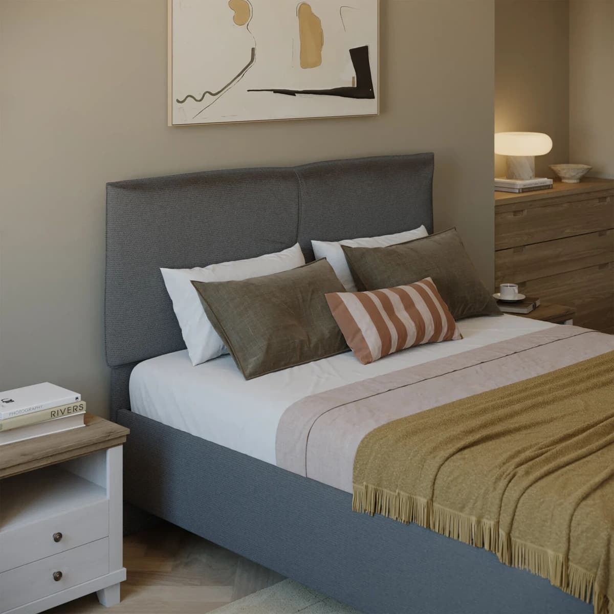 garneroarredamenti Letto contenitore matrimoniale 160x195cm imbottito tessuto antracite EliteDreams