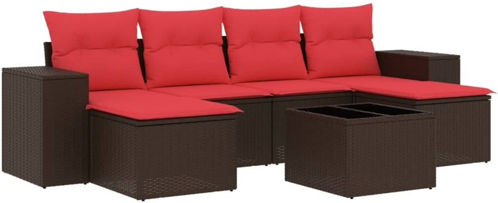 vidaXL Ensemble de canapé de jardin 7 pcs avec coussins marron