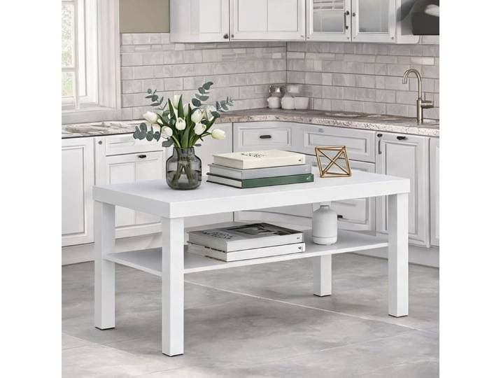 Table basse blanc MDF 90x45 cm design épuré 2 niveaux avec étagère de rangement - Blanc MDF 90 x 45 x 44.5 cm Ref 9PZDRV