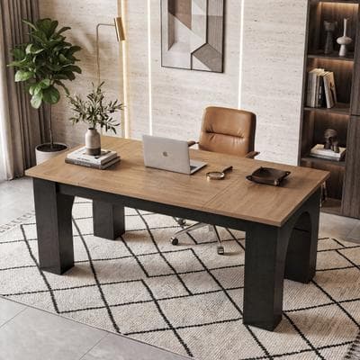 YUZHOU "63"" L Home Office Computer Desk, Wooden Executive Desk"