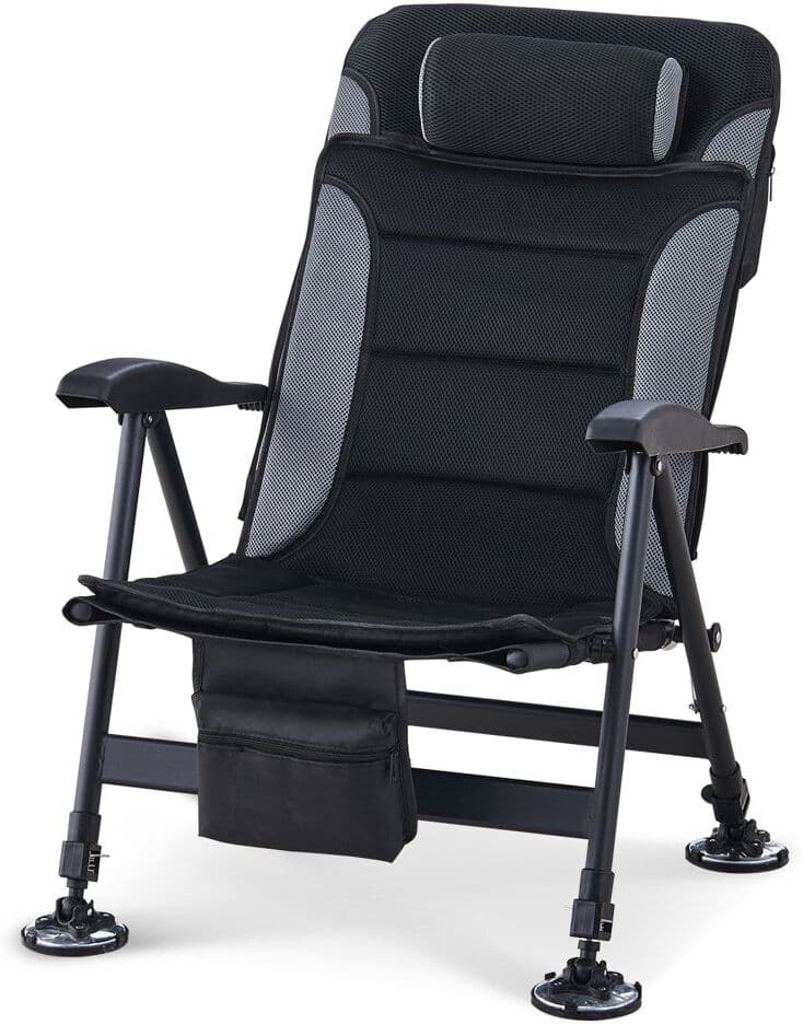Dakota Fields Camay Folding Reclining Camping Chair Grey/Black 90cm H X 57.5cm W X 46cm D