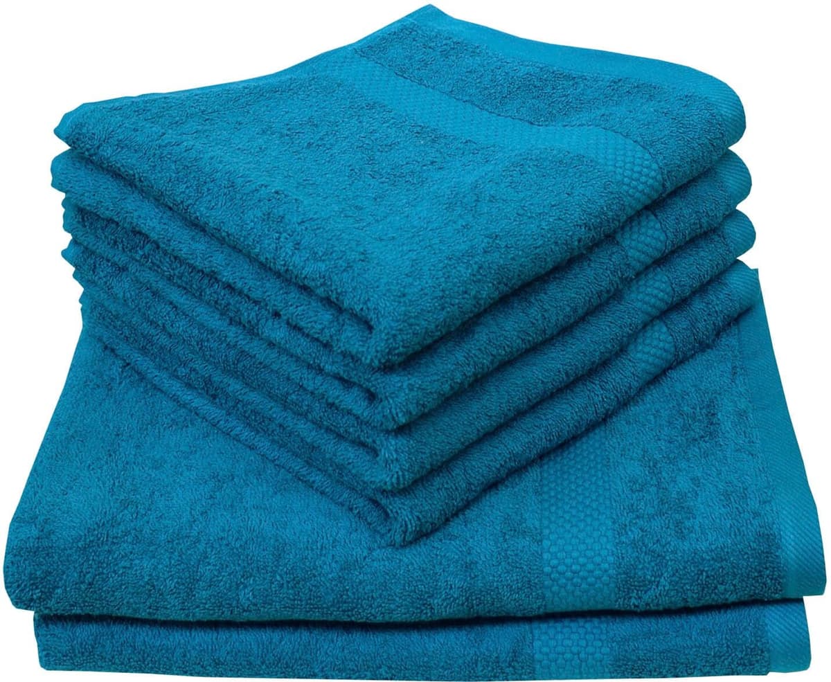 Handtuch Set DYCKHOFF "Planet", blau (petrol), 6 Stk., Frottier, Frottier, Obermaterial: 100% Baumwolle, Handtuch-Sets, Handtuch Set, 4 Handtücher (50x100cm), 2 Duschtücher (70x140cm) petrol 6 Stk., Frottier