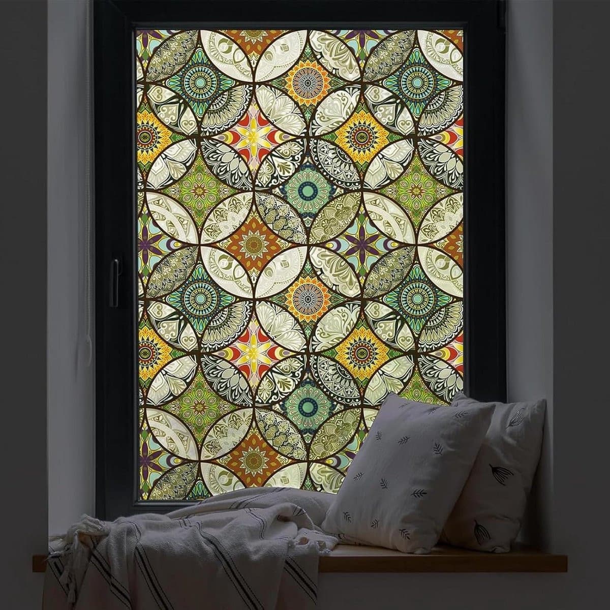 Gekleurde Raamfolie Glas-in-lood Privacyfolie Statisch voor Badkamer - Warmte-isolerend en Waterdicht - Breedte: 45 cm, Lengte: 200 cm