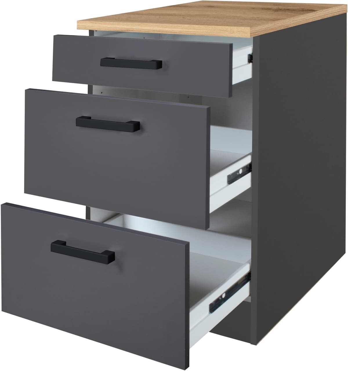 Unterschrank KOCHSTATION "KS-Toronto", schwarz (anthrazit, grafitgrau), B:50cm H:85cm T:60cm, Holzwerkstoff, Schränke, Unterschrank