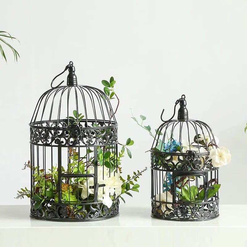 others Elegant Black European Style Iron Art Decorative Bird Cage Wedding Photography Display Window Props Metal Birdcage