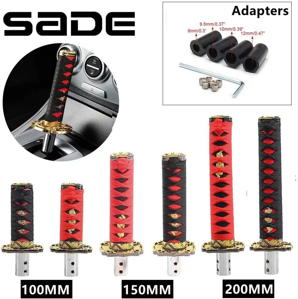 sade 100/150/200mm JDM Katana Shift Knob Samurai Sword Gear Shifter Knob with 4 Adapters Universal Fits Most Manual & Automatic Car