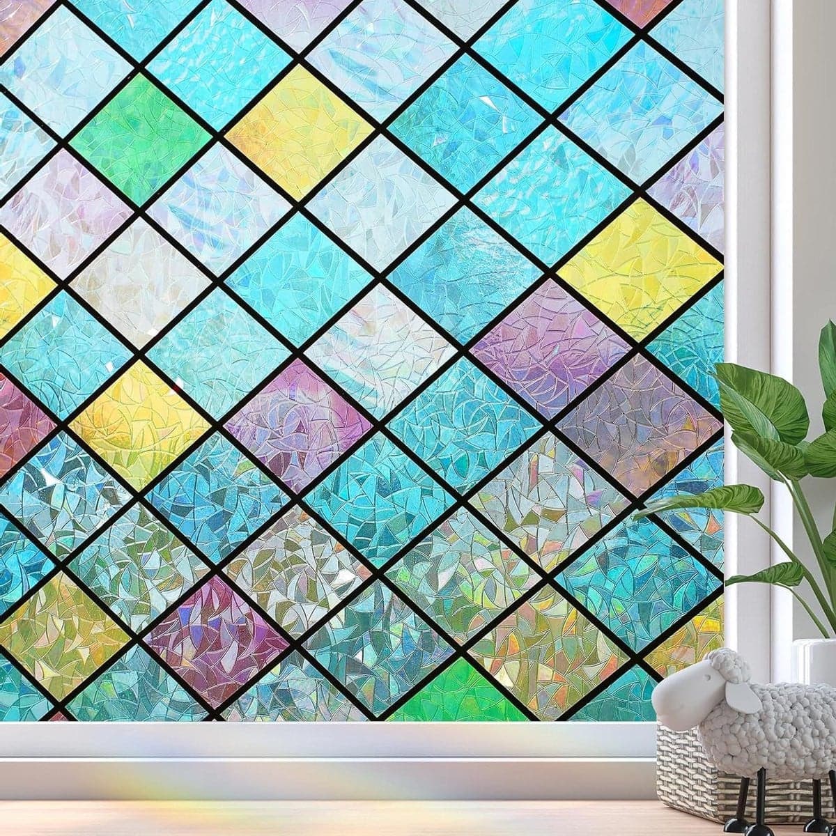 Decoratieve raamfolie met regenboogeffect voor privacy, Multicolor, 30 x 200 cm