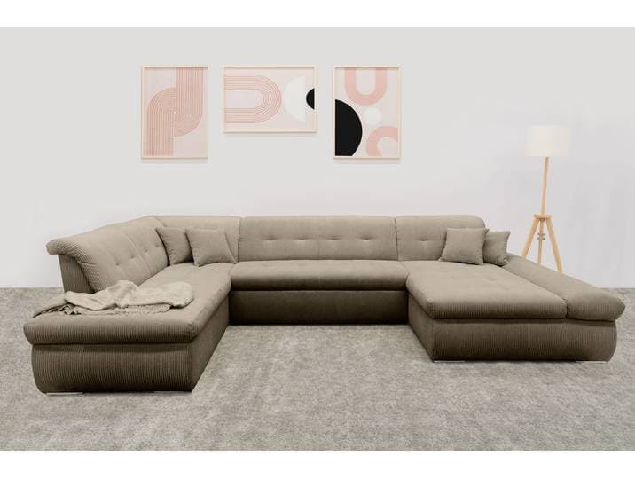 Wohnlandschaft DOMO COLLECTION MORIC 353x216x80 cm, mit viel Platz, U-Form, auch in Cord , braun (schlamm), B:353cm H:80cm T:216cm, 100% Polyester, Sofas, Wohnlandschaft, im XXL-Format, wahlweise mit Bettfunktion und Armlehnenverstellung