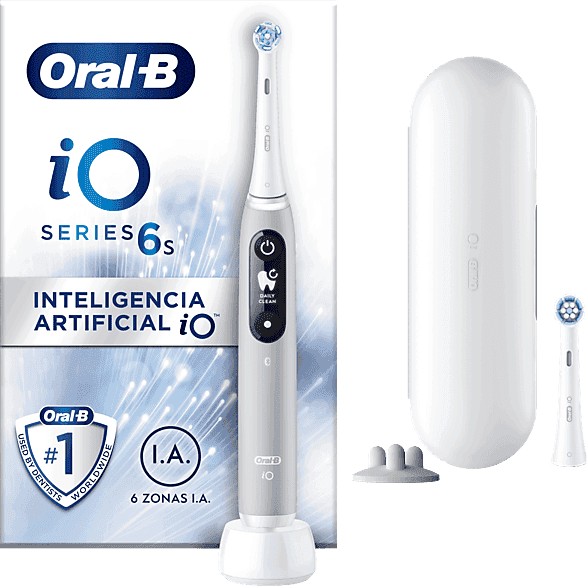 Cepillo eléctrico - Oral-B iO 6S, Con 2 Cabezales y 1 Estuche De Viaje, Diseñado Por Braun, Gris