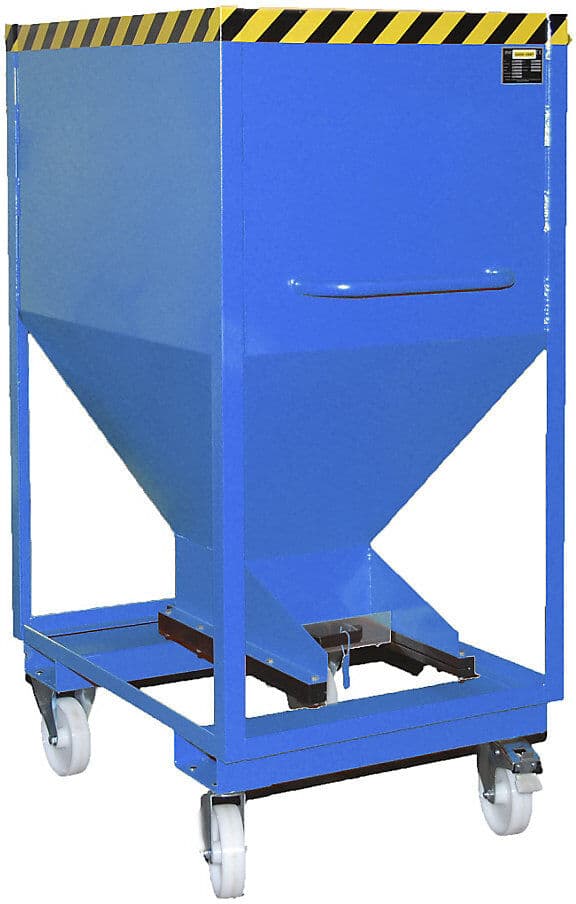 Silobehälter, Trichterform, fahrbar mit Einfahrtaschen, Volumen 0,6 m³, lichtblau eurokraft pro