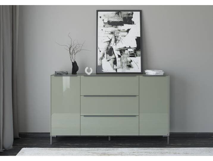 Sideboard Reno , grün (olivgrün matt lack, glas olivgrün glanz), B:182cm H:108cm T:42cm, Glas, Holzwerkstoff, SET ONE BY MUSTERRING, Sideboards, Sideboard, Mit Winkelfuß in diversen Farben, 108 cm Höhe & Farbauswahl