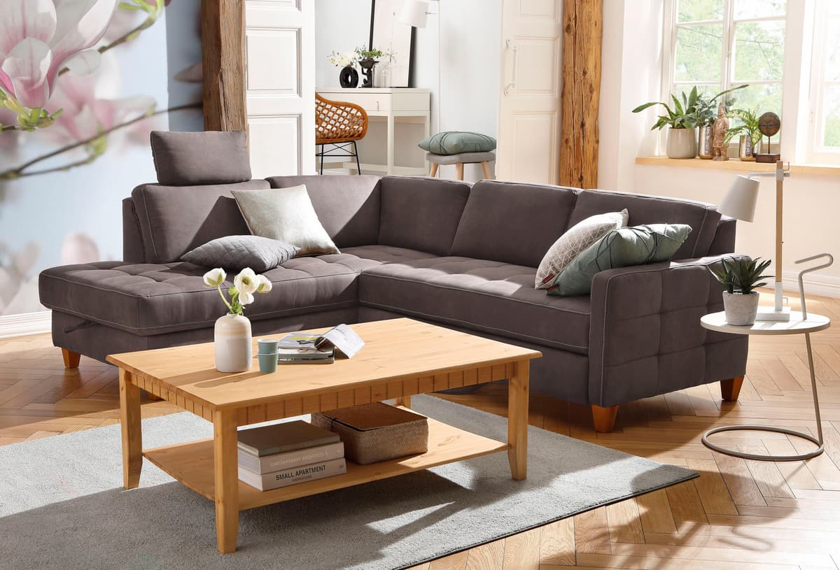 Ecksofa HOME AFFAIRE "Earl L-Form", braun, B:233cm H:80cm T:196cm, Luxus-Microfaser in Lederoptik (100% Polyester);Struktur fein (100% Polyester);Luxus-Microfaser ALTARA NUBUCK (100% Polyester), Sofas, Ecksofa, wahlweise auch mit Schlaffunktion oder Schla