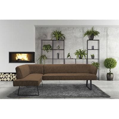 Eckbank EXXPO - SOFA FASHION "Americano", braun (cognac), B:249cm H:83cm T:157cm, Sitzbänke, Eckbank, mit Keder und Metallfüßen, Bezug in verschiedenen Qualitäten