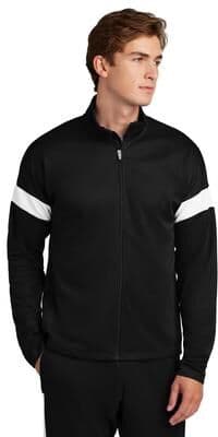Sport-Tek ST800 Travel Full-Zip Jacket in Black/White size Large   Polyester