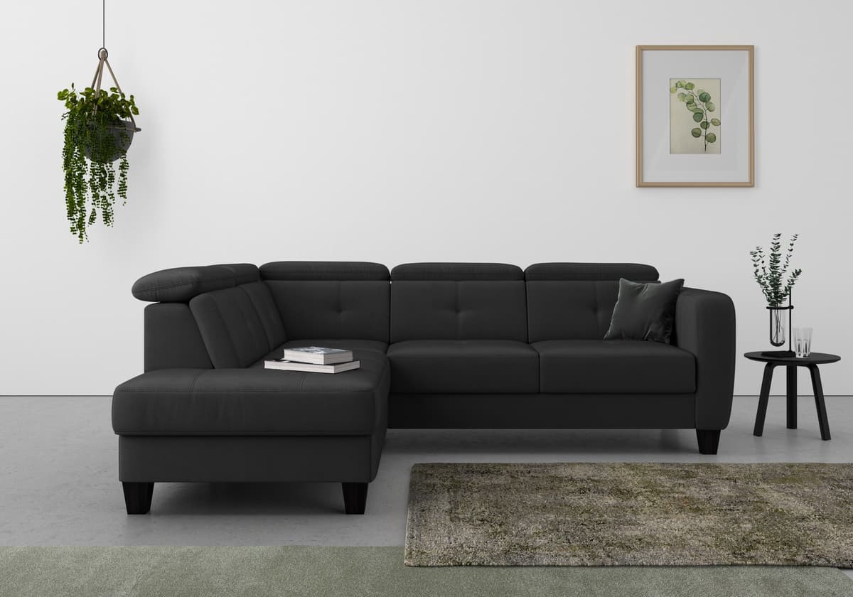 Ecksofa SIT & MORE "Belluci L-Form", schwarz, B:249cm H:85cm T:195cm, Sofas, Ecksofa, inklusive Federkern, wahlweise mit Schlaffunktion und Bettkasten schwarz B/H/T: 249cm x 85cm x 195cm, Luxus-Microfaser ALTARA NUBUCK®, Ottomane links, ohne Bettfunktion,