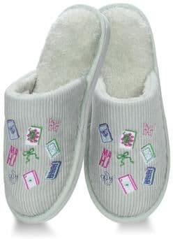 Women's Mah Jong Plush Slippers by MeMoi in Ice Blue (Size L)