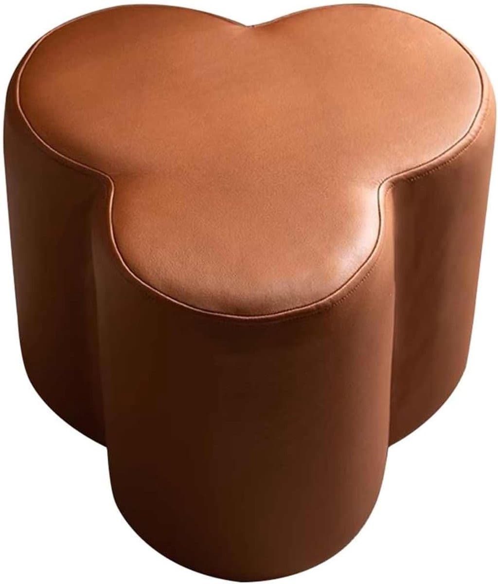 Voetenbank Vintage Stijl Bloemblaadje Kruk met Massief Houten Frame - Bruin - B/D/H: 40 x 40 x 36 cm