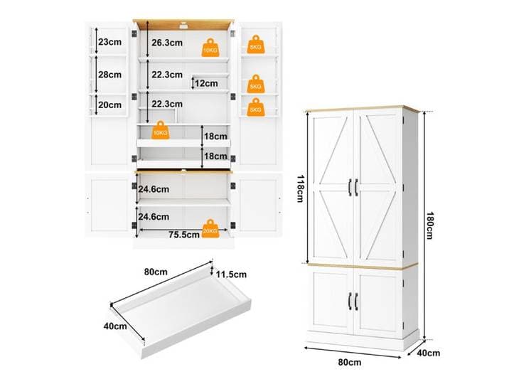 HOMVRA Buffet de cuisine 80 x 40 x 180 cm avec 4 portes 2 tiroirs rangement sur portes et détecteur de mouvement