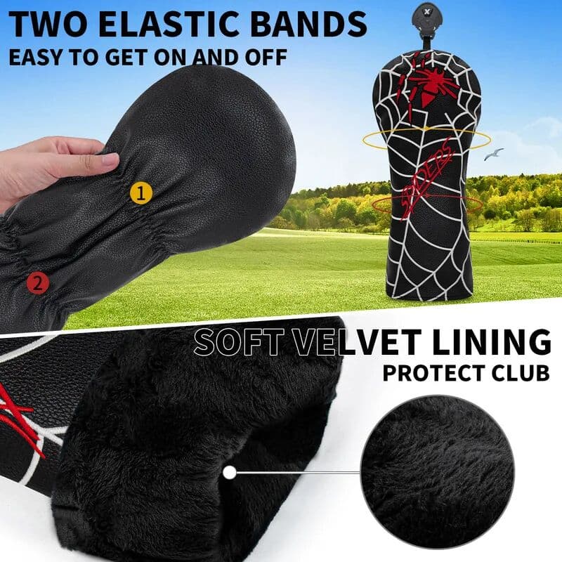 NONE Golf Club Head Cover Set 1 3 5 UT Spider Design Waterproof PU Leather Covers