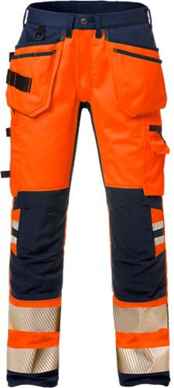Fristads 127734 Hi Vis Håndværker Stretch Bukser Kl.2 2707 / Arbejdsbukser - Hi-Vis Orange/marine - D96