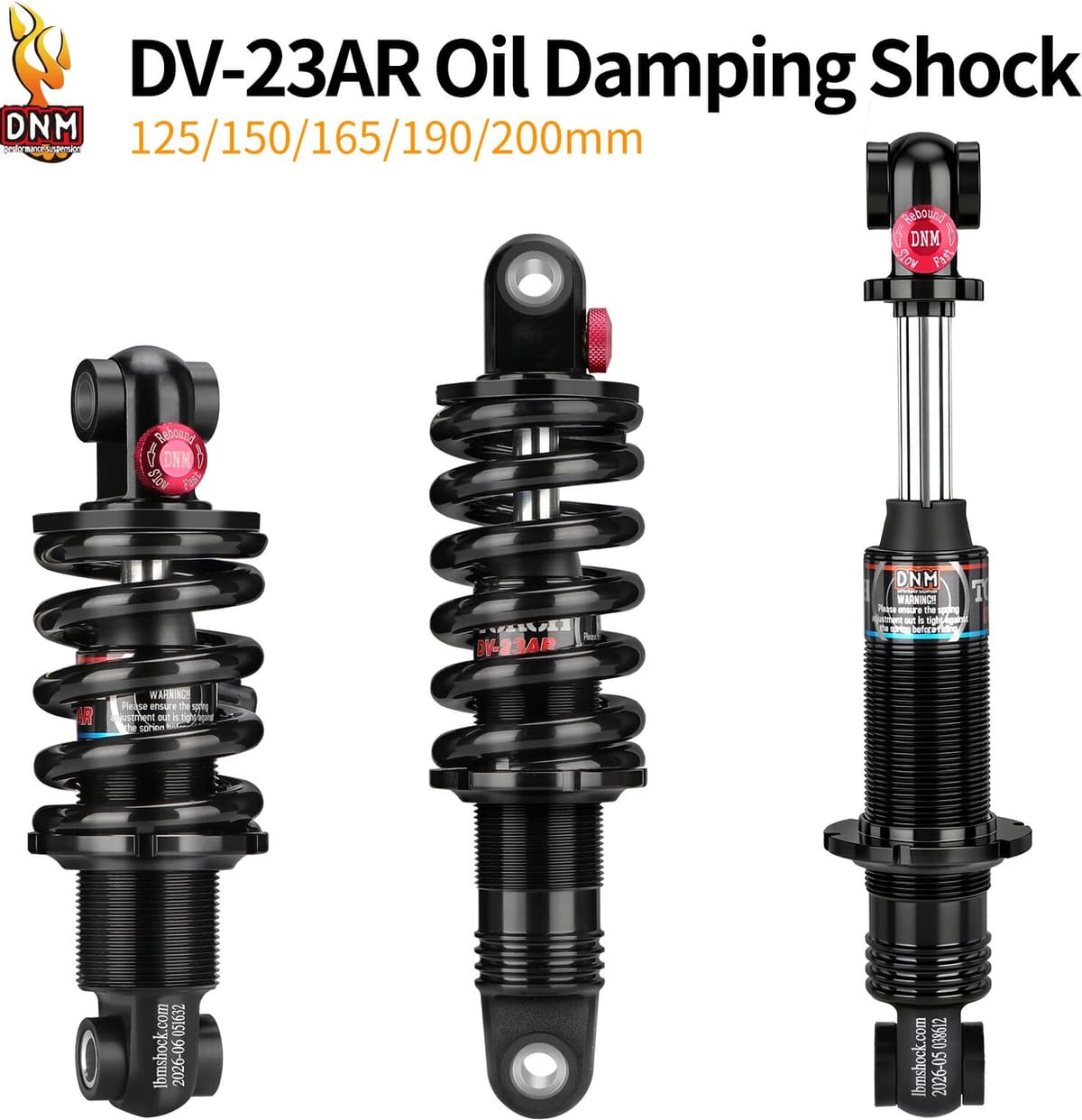 MEROCA DNM DV-22AR Mountain Bike Spring Shock Absorber 125mm/150mm/165mm/190mm/200mm  MTB Bicycle Rear Shock Absorber 450lbs - 1500lbs