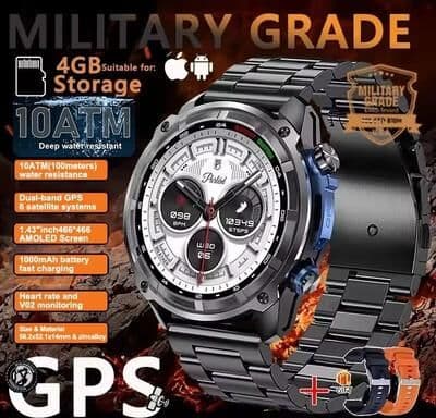 Inspired Finds T Rex3 Pro GPS Smartwatch Offline Maps 10ATM Waterproof 1000mAh Outdoor Military Watch black Steel