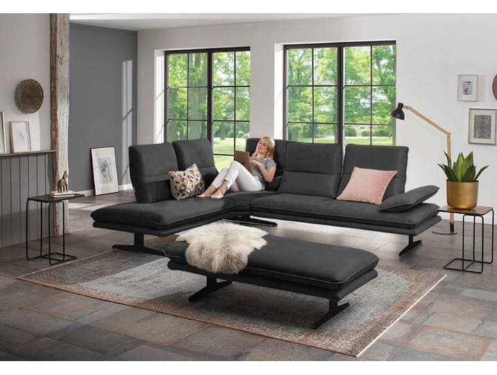 Ecksofa W.SCHILLIG broadway, Designsofa, toller Sitzkomfort, zeitlos, elegant, L-Form , grau (anthrazit z69), B:284cm H:94cm T:224cm, Longlife Xtra-Leder Z69: Das feinnarbige, gedeckte Softleder Z69 besticht durch seine außergewöhnliche Weichheit im trendigen »Vintage-Look«, Hautstärke 0, 9 - 1, 1 mm, Sofas, Ecksofa, Sitztiefenverstellung, Kopfteil- & Seitenteilverstellung, Breite 284cm