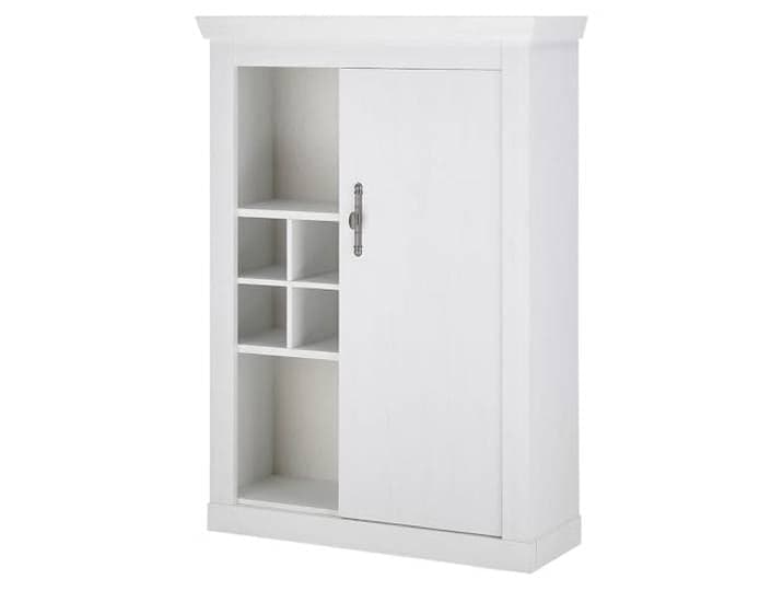 Lomadox Wohnzimmer Esszimmer Highboard Vitrinenschrank mit 105 cm Breite in Pinie weiß, Flascheneinteilung - Landhaus-Stil