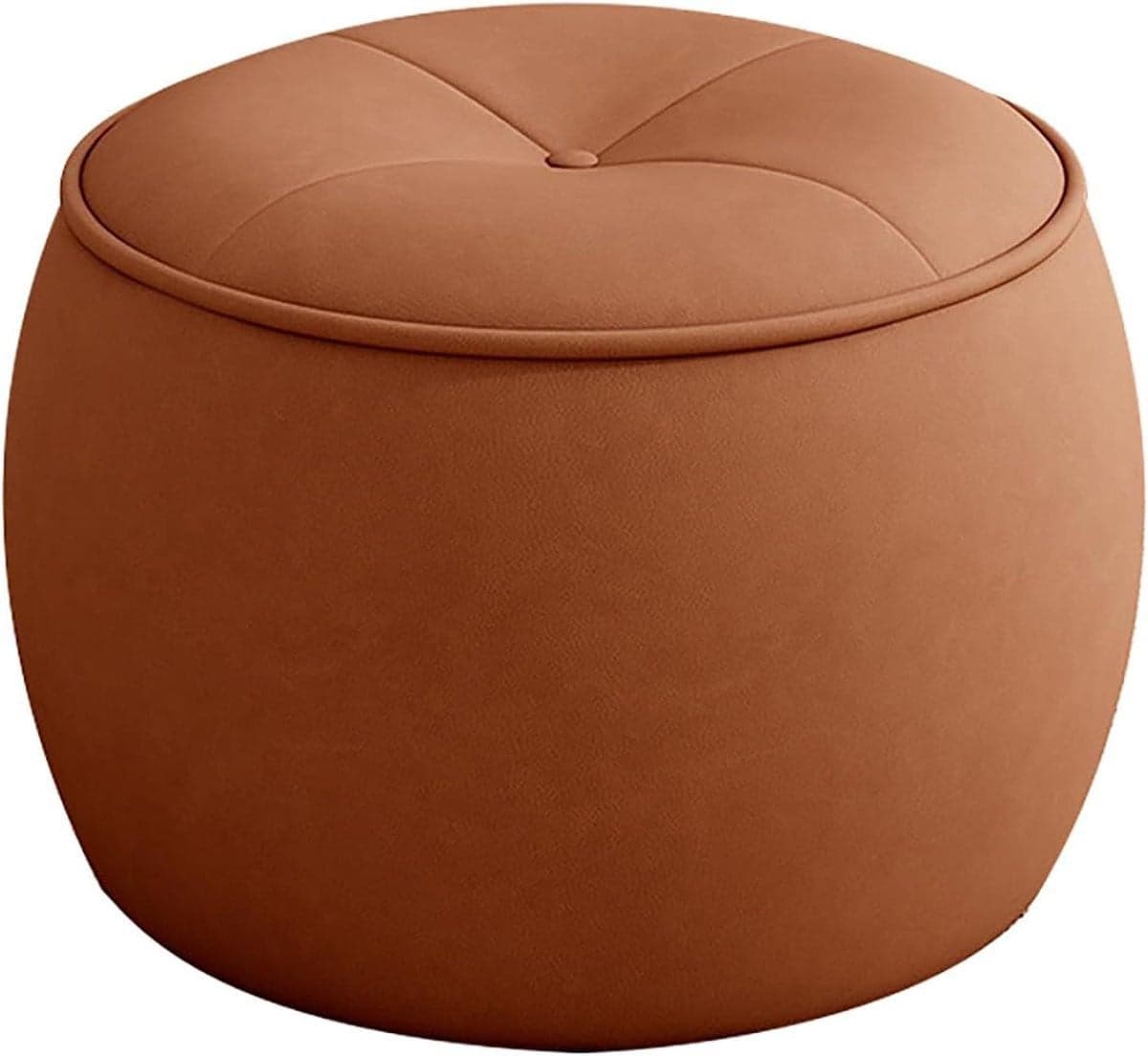 Bruine leren voetenbank en zitkruk met stevig houten frame, B/D/H: 32 x 32 x 28 cm