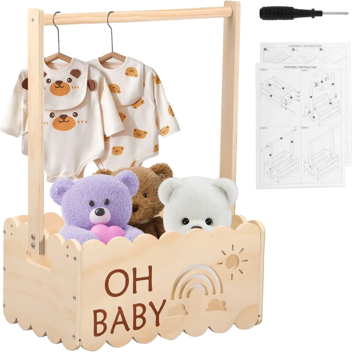 NONE Wood Baby Shower Storage Basket Baby Shower Crate with Handle Baby Toys Storage Crate Multipurpose Gift Basket for Boys Girls