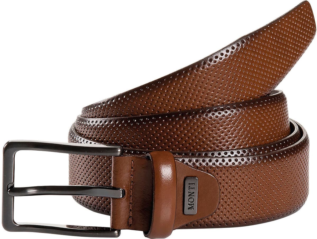 Synthetikgürtel MONTI "CAMBRIDGE", Herren, Gr. 105, braun (light braun uni), Leder, unifarben, Gürtel Synthetikgürtel, 3,5 cm breit, Klassisch-Business, kürzbar, bis Gr.125 light braun uni 105