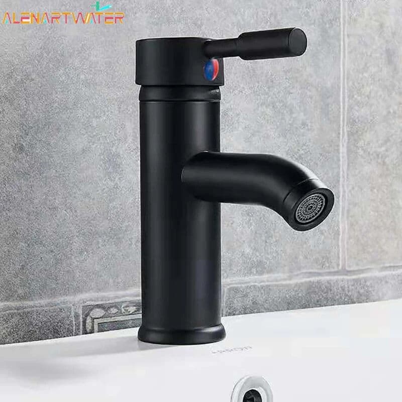 ALENARTWATER Black Basin Faucet Stainless Steel Paint Faucet Bathroom Single Handle Basin Faucets Blacked Single Hole Hot Cold Mixer Tap