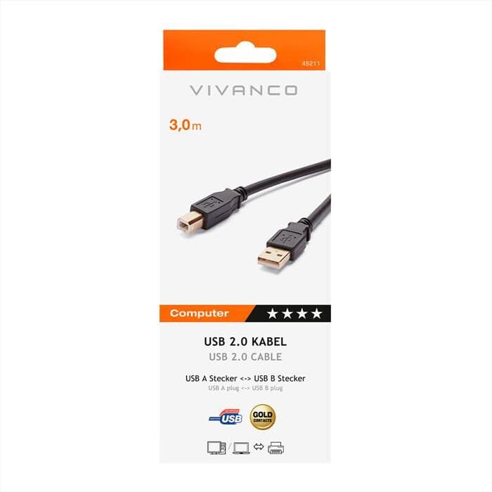 SBS Usb 2.0 Cert.cavo Plug A- Plug B,3 M-nero