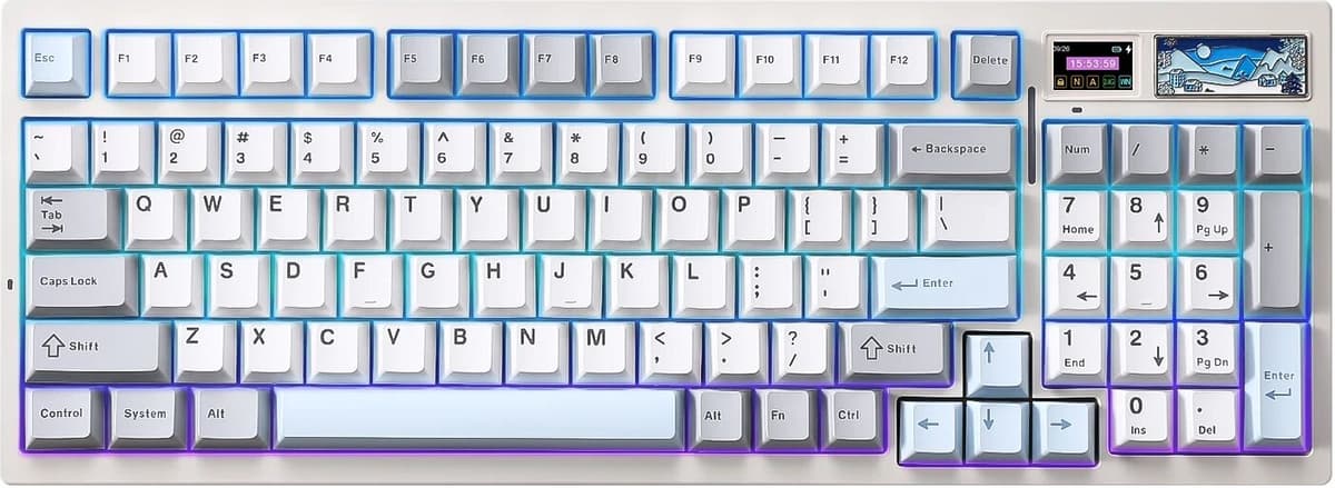 YUNZII IF99 White Wireless Mechanical Gaming Keyboard with Smart LCD Display, QMK/VIA Custom Gasket Hot Swap RGB 96% Keyboard