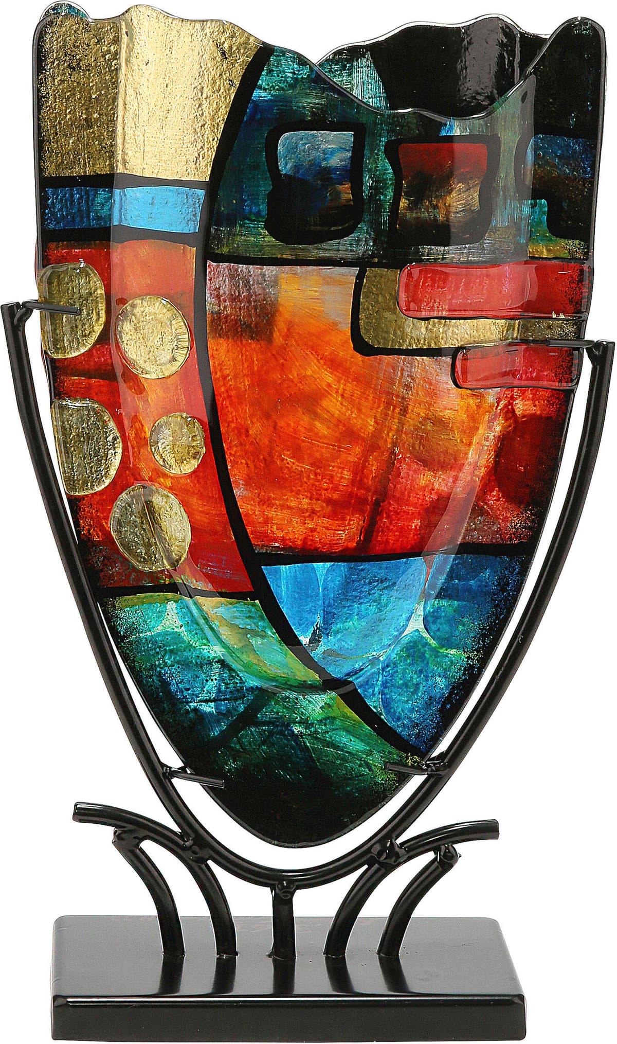 Bodenvase CASABLANCA BY GILDE "Dekovase Nebra", bunt (mehrfarbig), B:29cm H:47,5cm T:10,5cm, Glas, Metall, Vasen, Bodenvase mehrfarbig B/H/T: 29cm x 47,5cm x 10,5cm