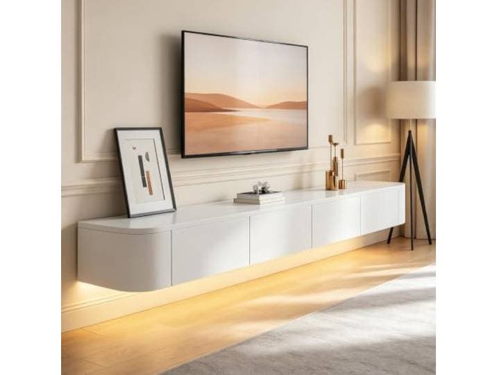 SZKTHD Schwebendes TV-Möbel, Wandmontage Großes Entertainment-Center mit viel Stauraum für Ihr Wohnzimmer(Weiß,200CM/78.7IN)