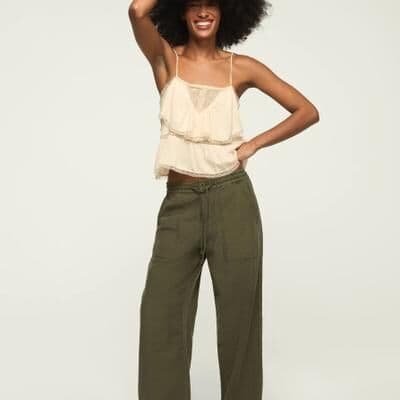 Lucky Brand Wide Leg Utility Pant - Women's Pants in Dusty Olive, Size XL