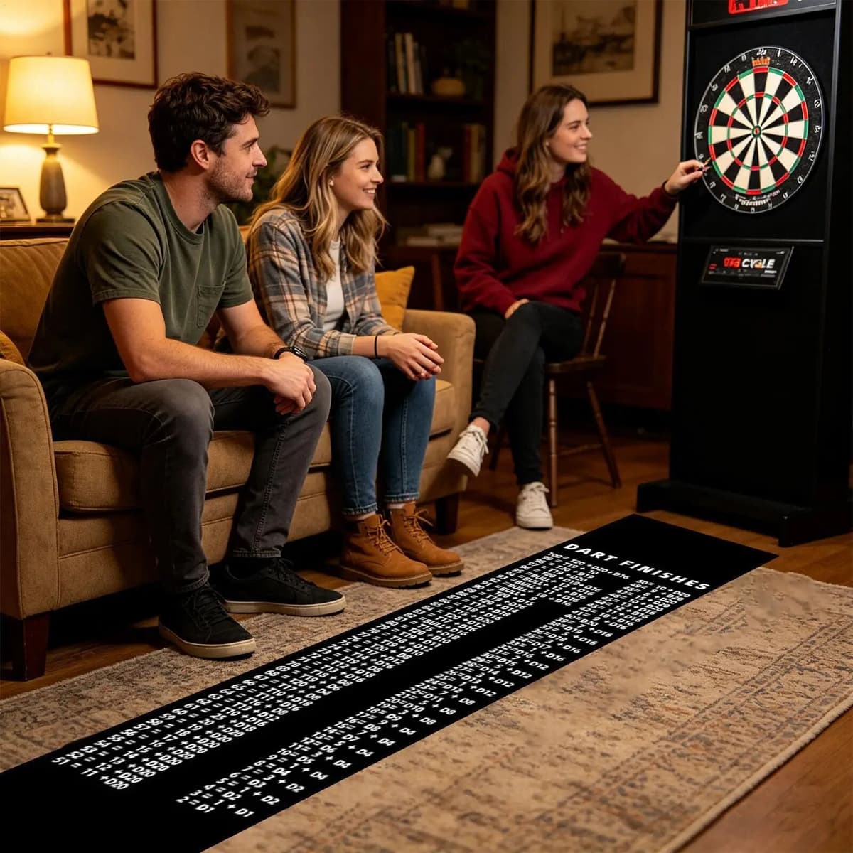 NONE Dart Mat Non Slip Darts Mat Checkouts with Throw Lines Heavy Duty Dart Points and Flooring Protector with Throw Line for Garage