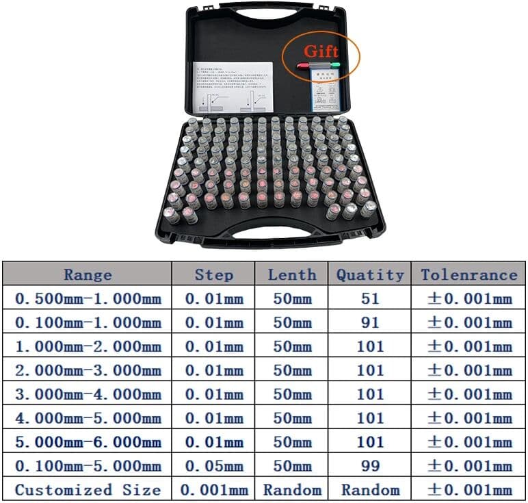 Pin Gage Set,Range 0.1-6.00mm,Step 0.01/0.05/0.1mm,Precision Bearing Steel,Customization for Industrial Measurement & Inspection