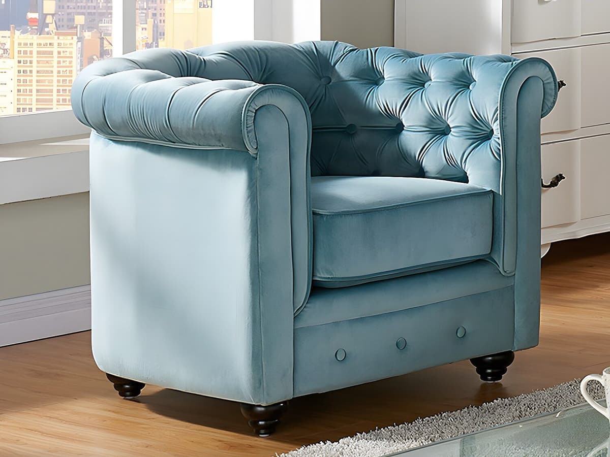 Unique Komplet 2 foteli CHESTERFIELD - Pastelowoniebieski welur