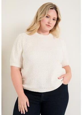 Plus Size Women's Puff-Sleeve Knit Sweater by June & Vie in Sugar Swizzle (Size 18/20)