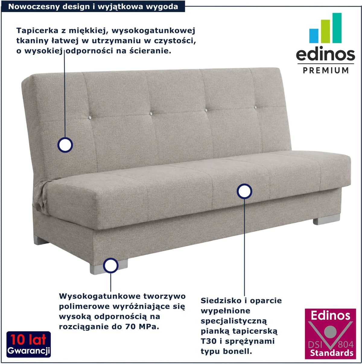 Edinos Premium Rozkładanna wersalka nowoczesna 26 kolorów T8-W35