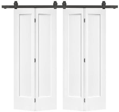 Klair Living Primed 1-Panel Shaker MDF Composite Double Bi-Fold Barn Door with Sliding Hardware Kit
